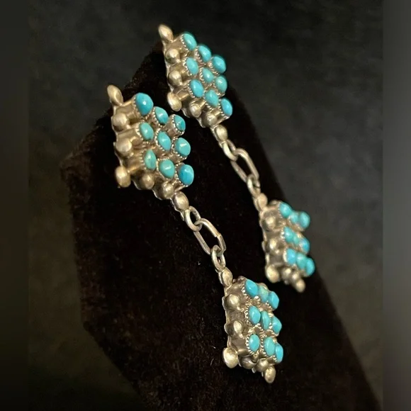 AUTHENTIC ZUNI TURQUOISE & STERLING EARRINGS